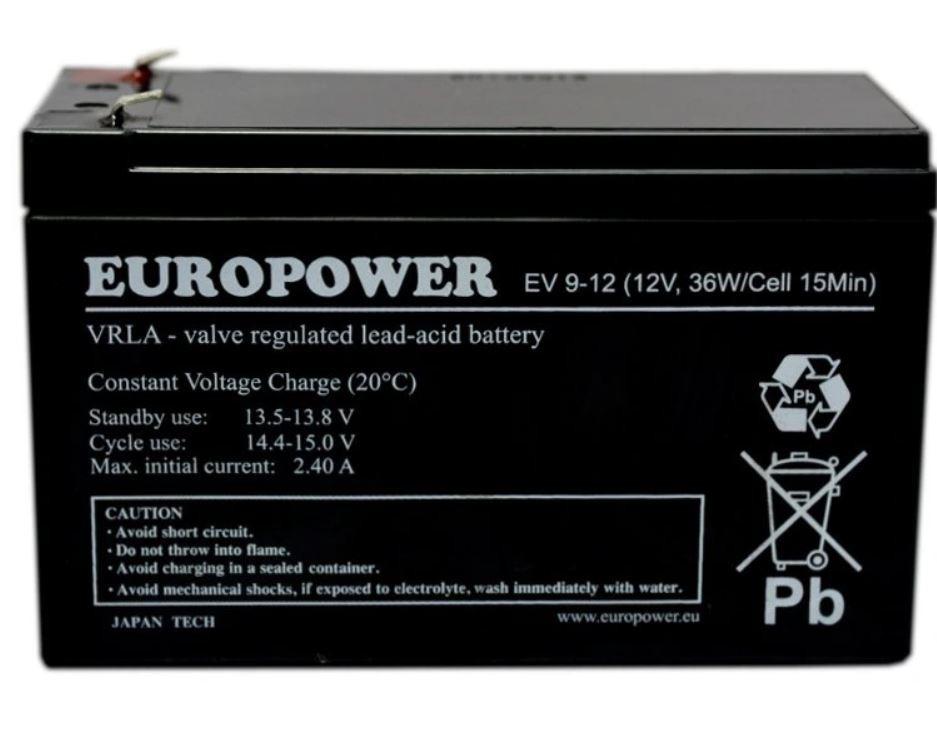 AKUMULIATORIUS 12V 9AH VRLA/EV9-12 T2 EUROPOWER EMU