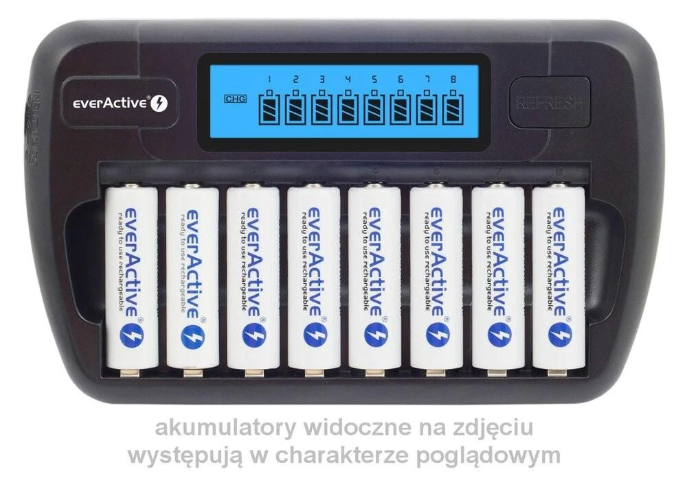 EverActive aštuonių kanalų kroviklis su LCD ekranu