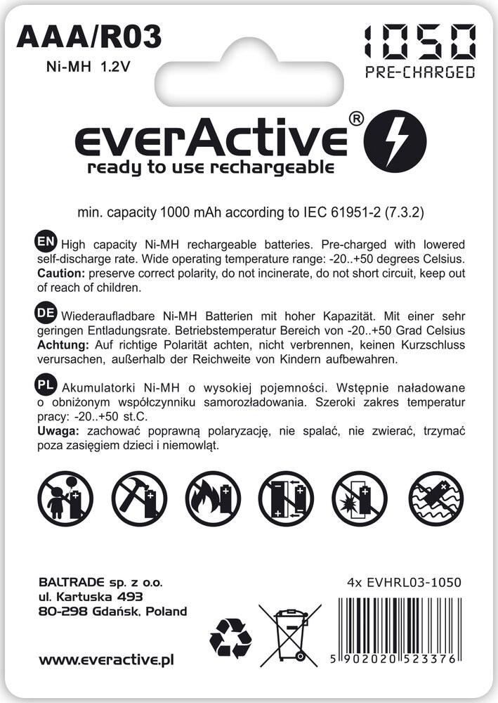 Įkraunamos baterijos everActive Ni-MH R03 AAA 1050 mAh Professional Line