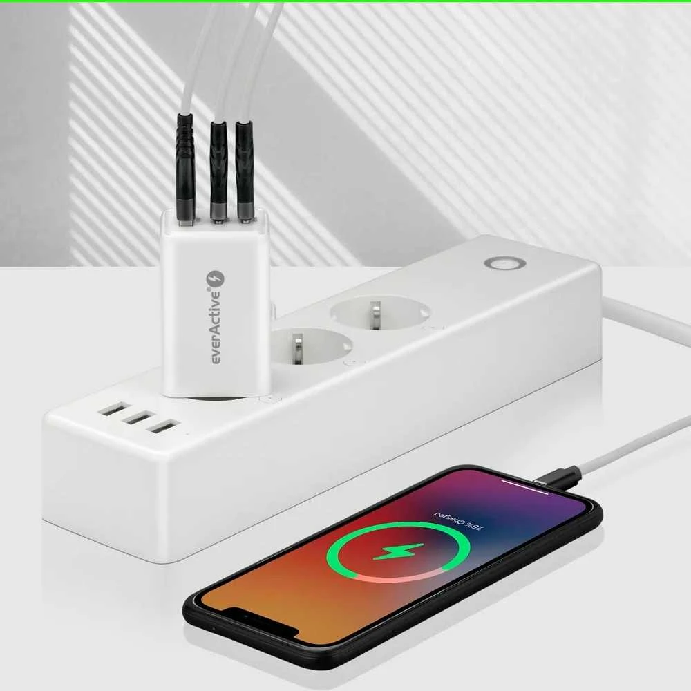„everactive“ įkroviklis GaN 1 x USB, 2 x USB-C greito įkrovimo 4+ 65 W baltas