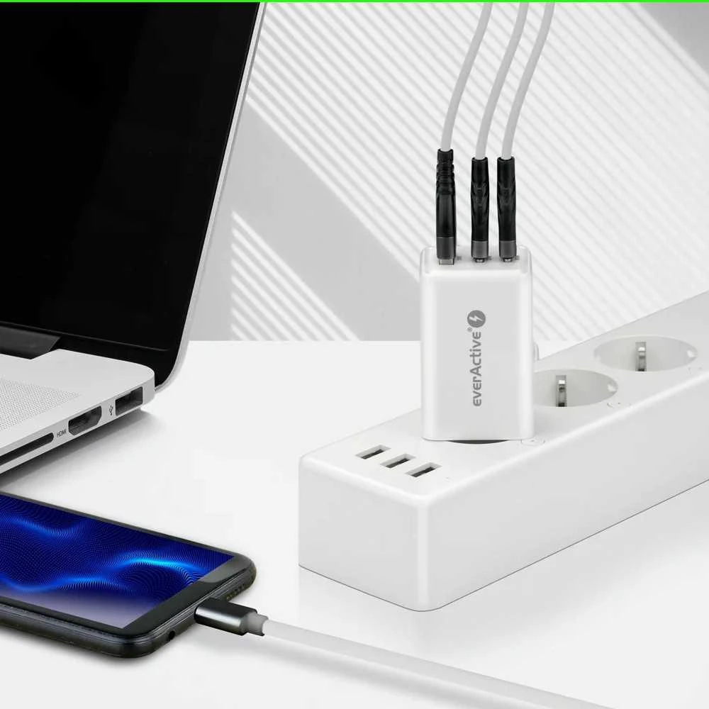 „everactive“ įkroviklis GaN 1 x USB, 2 x USB-C greito įkrovimo 4+ 65 W baltas
