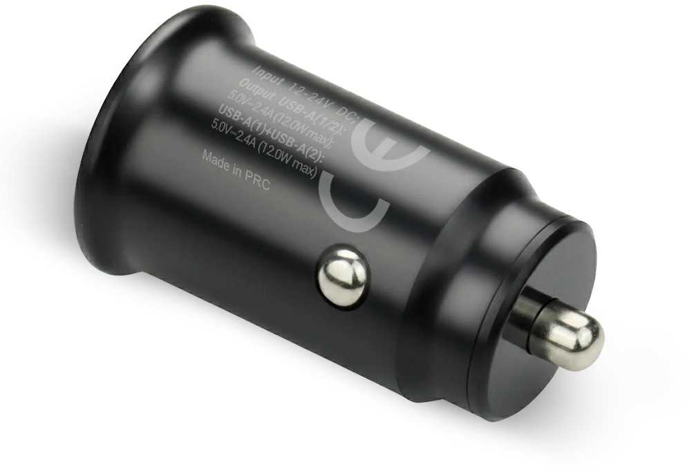 Automobilinis įkroviklis - everActive CC-25 12W Dviejų USB-A Prievadų Su USB-C Kabeliu LED, Juoda