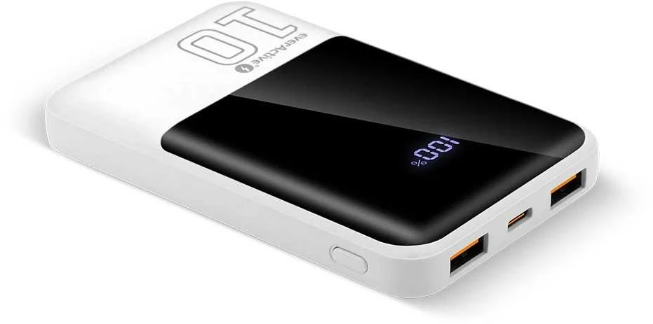 „everactive“ nešiojama įkroviklis 10 000 mAh, 2x USB, 1x USB-C 22,5 W, QC4+, LCD ekranas, baltas