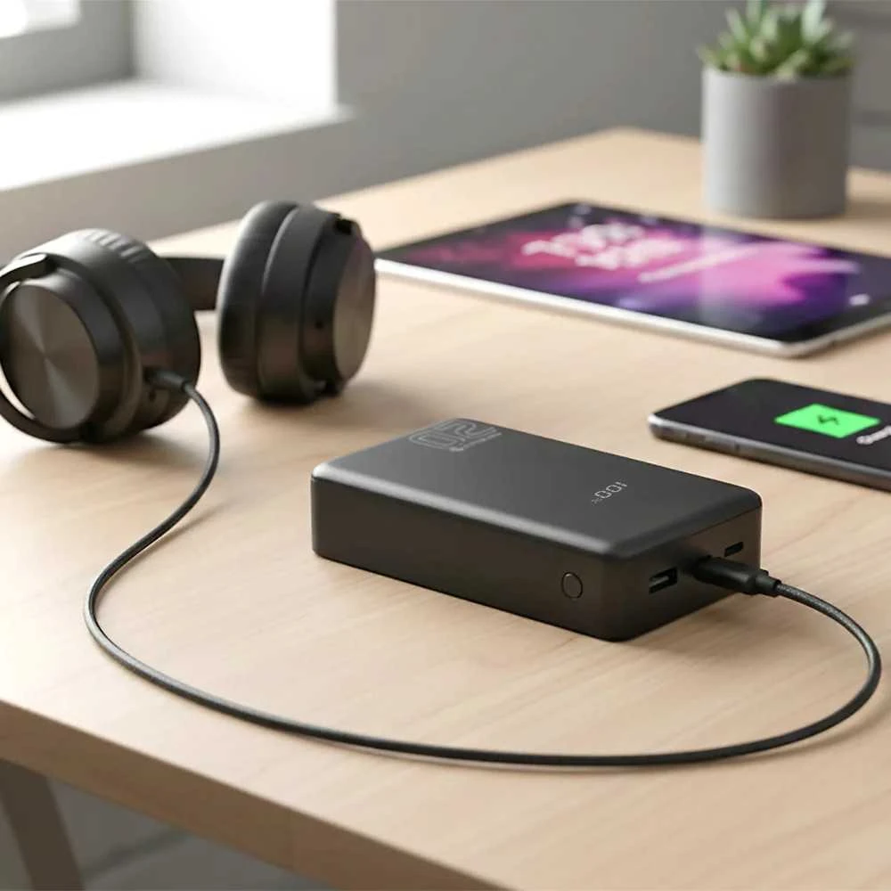 „everactive“ išorinė baterija 20 000 mAh, 1x USB, 2x USB-C, 20 W, QC4+, LCD ekranas, juodas