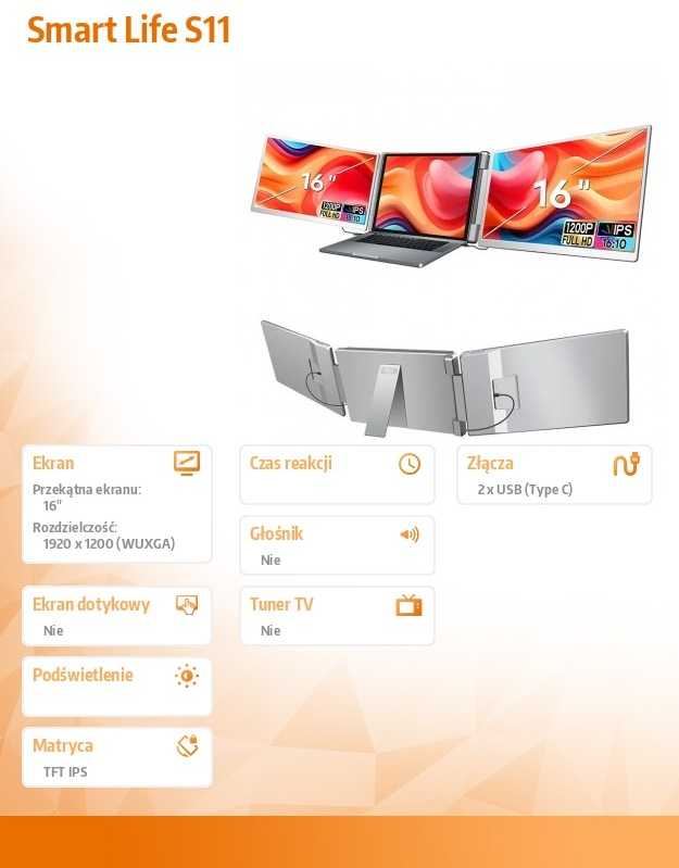 Monitorius „Extralink Smart Life S11 16“ | Nešiojamieji nešiojamųjų kompiuterių monitoriai | 2 monitoriai, IPS, 1920 x 1200