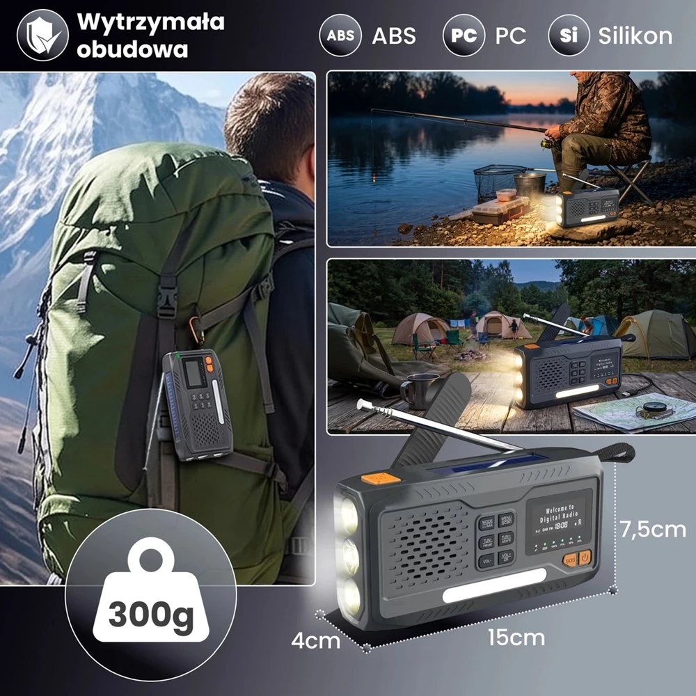 Extralink Radijas AWARYJNE BLUETOOTH SOLARNE Z KORBKA DYNAMO POWERBANK 4000MAH Z LATARKA SOS BT-4000 Nešiojama Analoginis ir skaitmeninis Juoda, Oranžinė