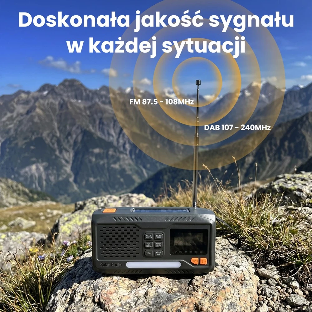 Extralink Radijas AWARYJNE BLUETOOTH SOLARNE Z KORBKA DYNAMO POWERBANK 4000MAH Z LATARKA SOS BT-4000 Nešiojama Analoginis ir skaitmeninis Juoda, Oranžinė