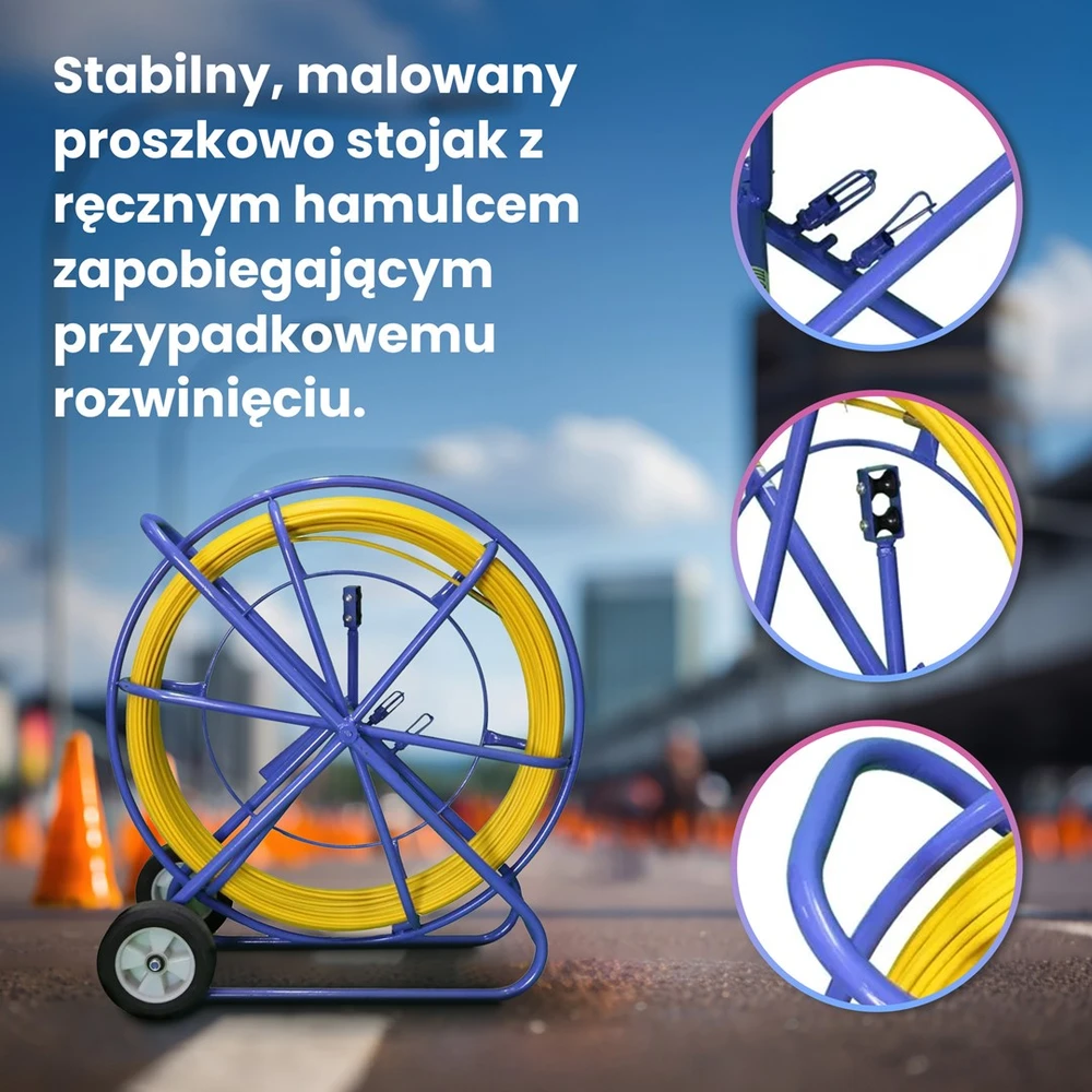 Extralink Opton STIKLO PLUOŠAS KABELIUI TRAUKTI 9mm / 100m (NUOTOLINIS / PLIENAS) PE + STOVAS