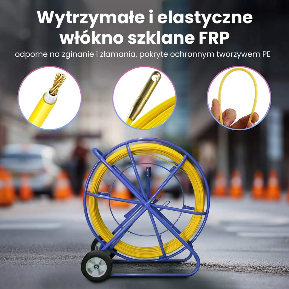 Extralink Opton STIKLO PLUOŠAS KABELIUI TRAUKTI 9mm / 100m (NUOTOLINIS / PLIENAS) PE + STOVAS