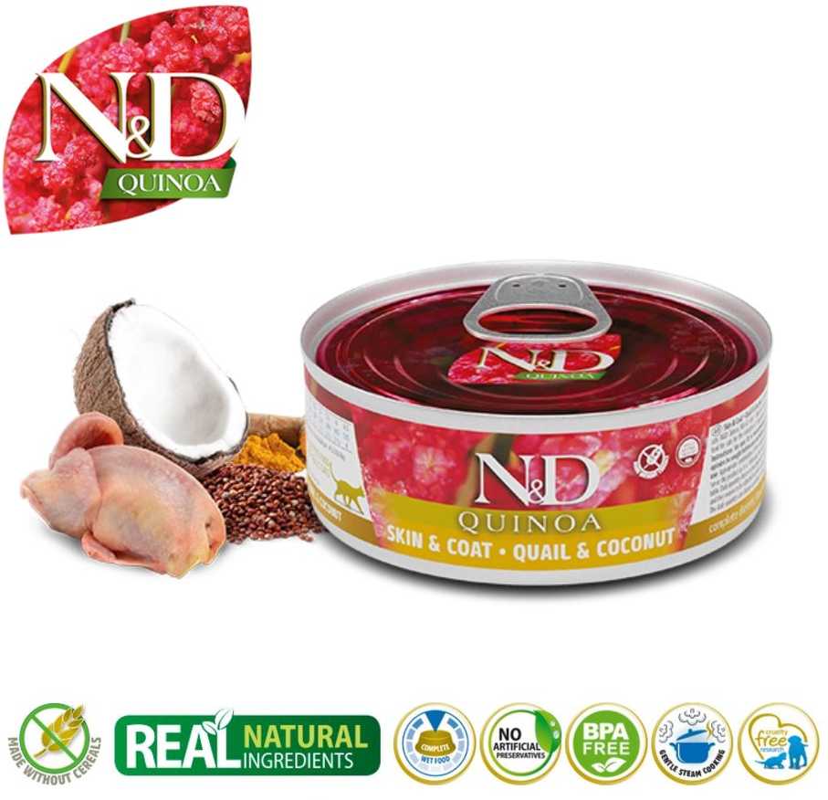 Kačių Maistas - FARMINA N&D CAT QUINOA KALAKUTAS IR KOKOSŲ Šlapias Maistas 80g