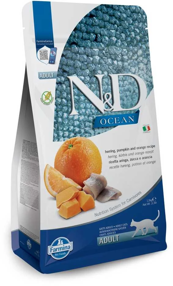 Sausas Kačių Maistas - Farmina N&D Ocean Silkių Ir Moliūgų, 1,5kg