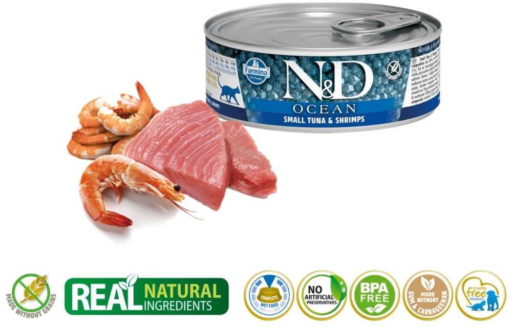 Drėgnas Kačių Maistas - Farmina N&D Ocean Su Tunų Ir Krevetėmis 70g