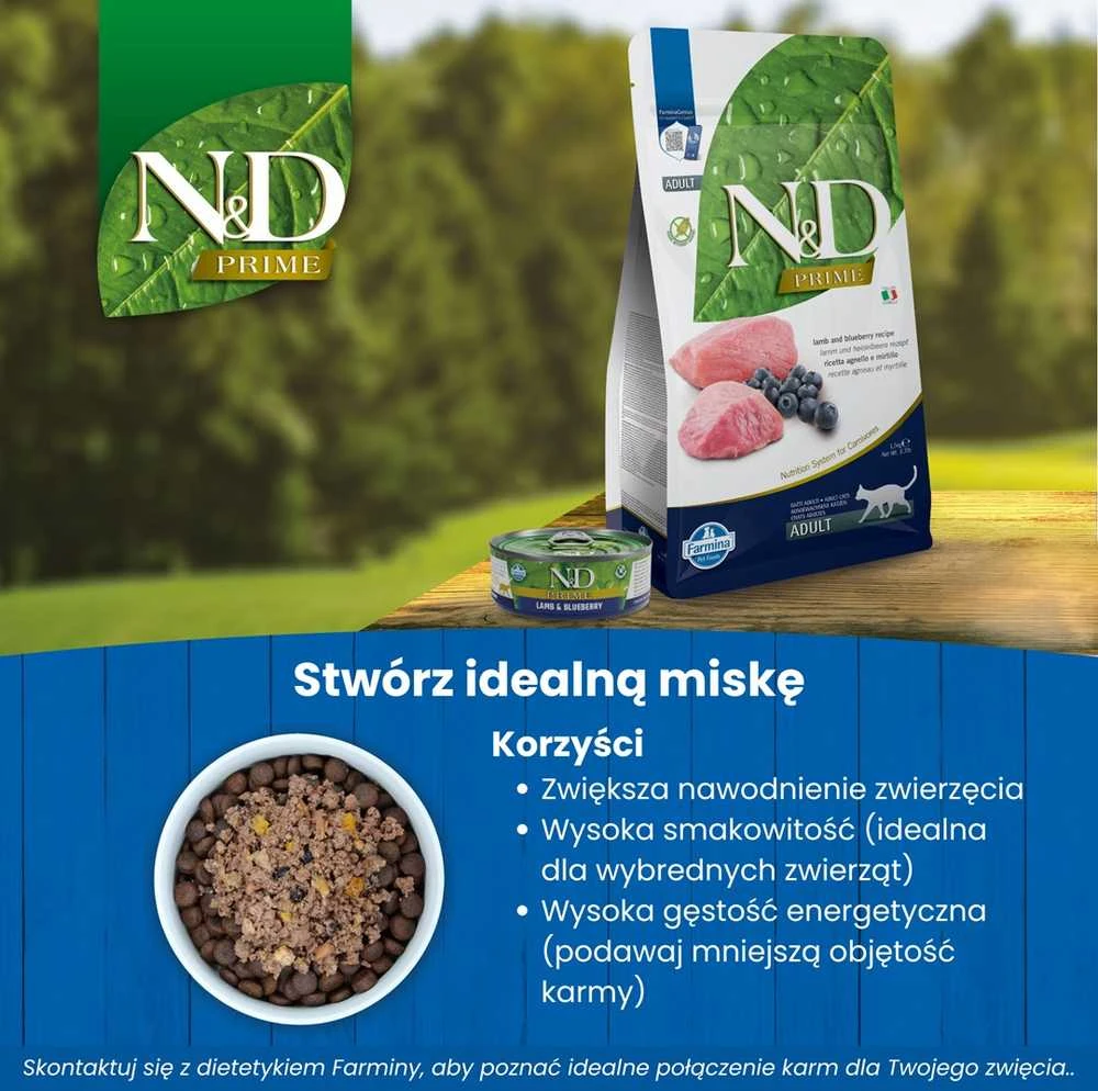 Katės Maistas - Farmina N&D Prime Aviena Ir Mėlynės Suaugusiems 42% Baltymų Be Grūdų 5 Kg