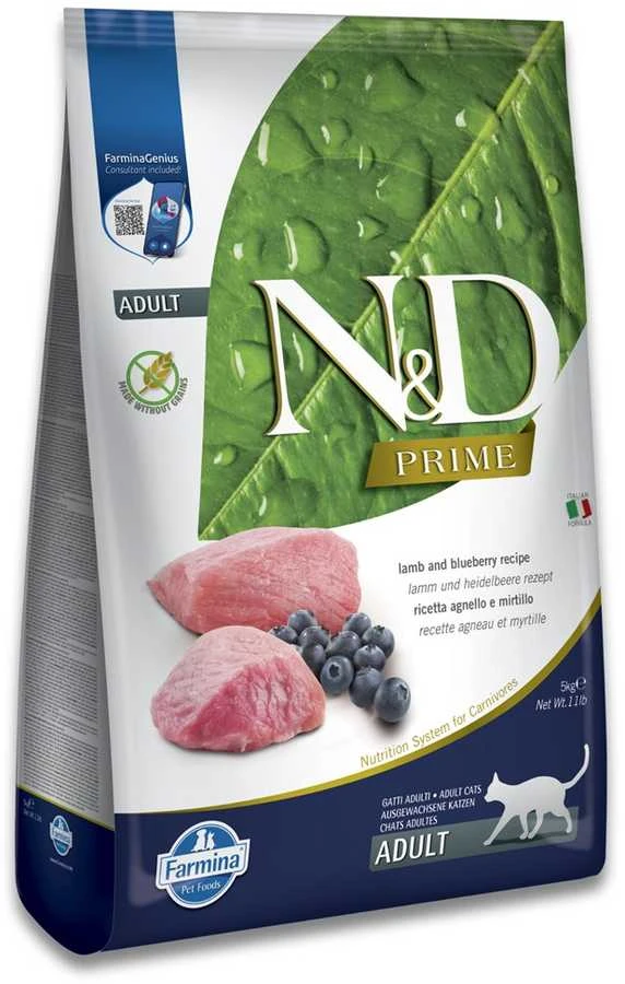 Katės Maistas - Farmina N&D Prime Aviena Ir Mėlynės Suaugusiems 42% Baltymų Be Grūdų 5 Kg