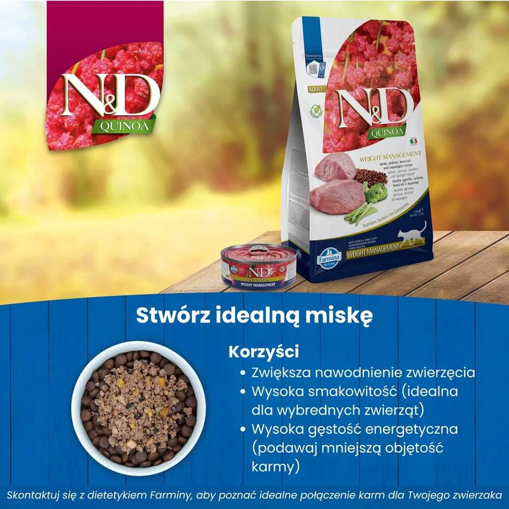 Sausas Kačių Maistas - Farmina N&D Quinoa Svorio Kontrolė Su Aviena Ir Brokoliais 5 Kg