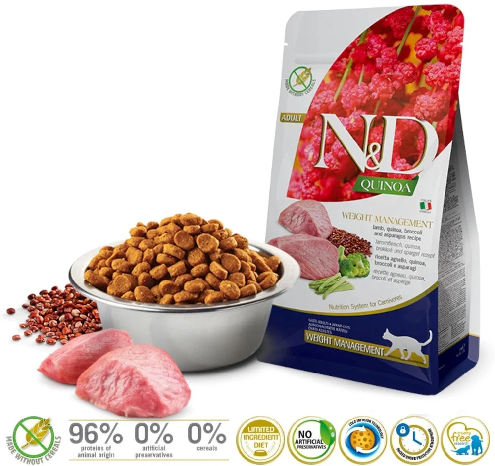 Sausas Kačių Maistas - Farmina N&D Quinoa Svorio Kontrolė Su Aviena Ir Brokoliais 5 Kg