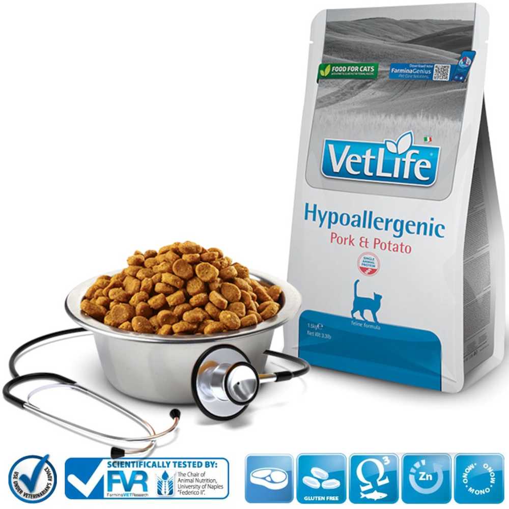 Kačių Maistas - FARMINA VET Life Hipoalerginis Kačių Maistas Su Kiauliena Ir Bulvėmis 1.5kg