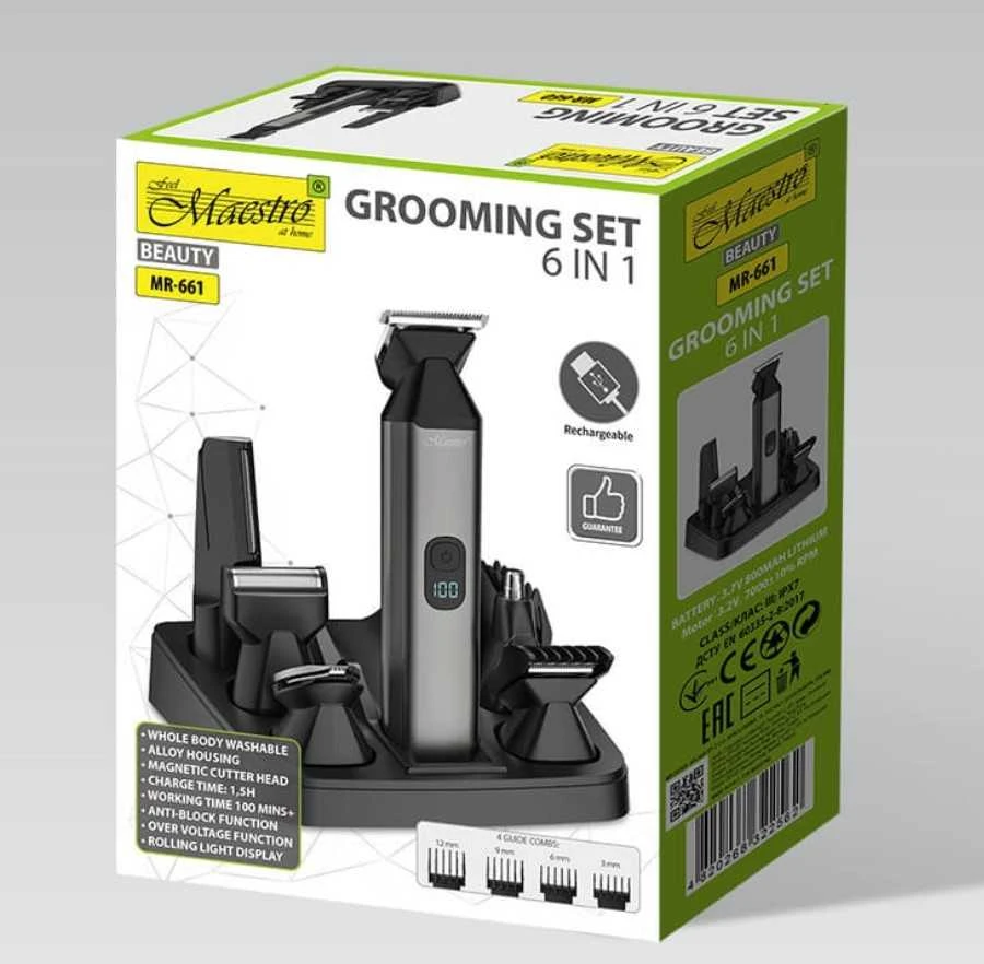 Maestro MR-661 6-in-1 Haircutting Set Juodas