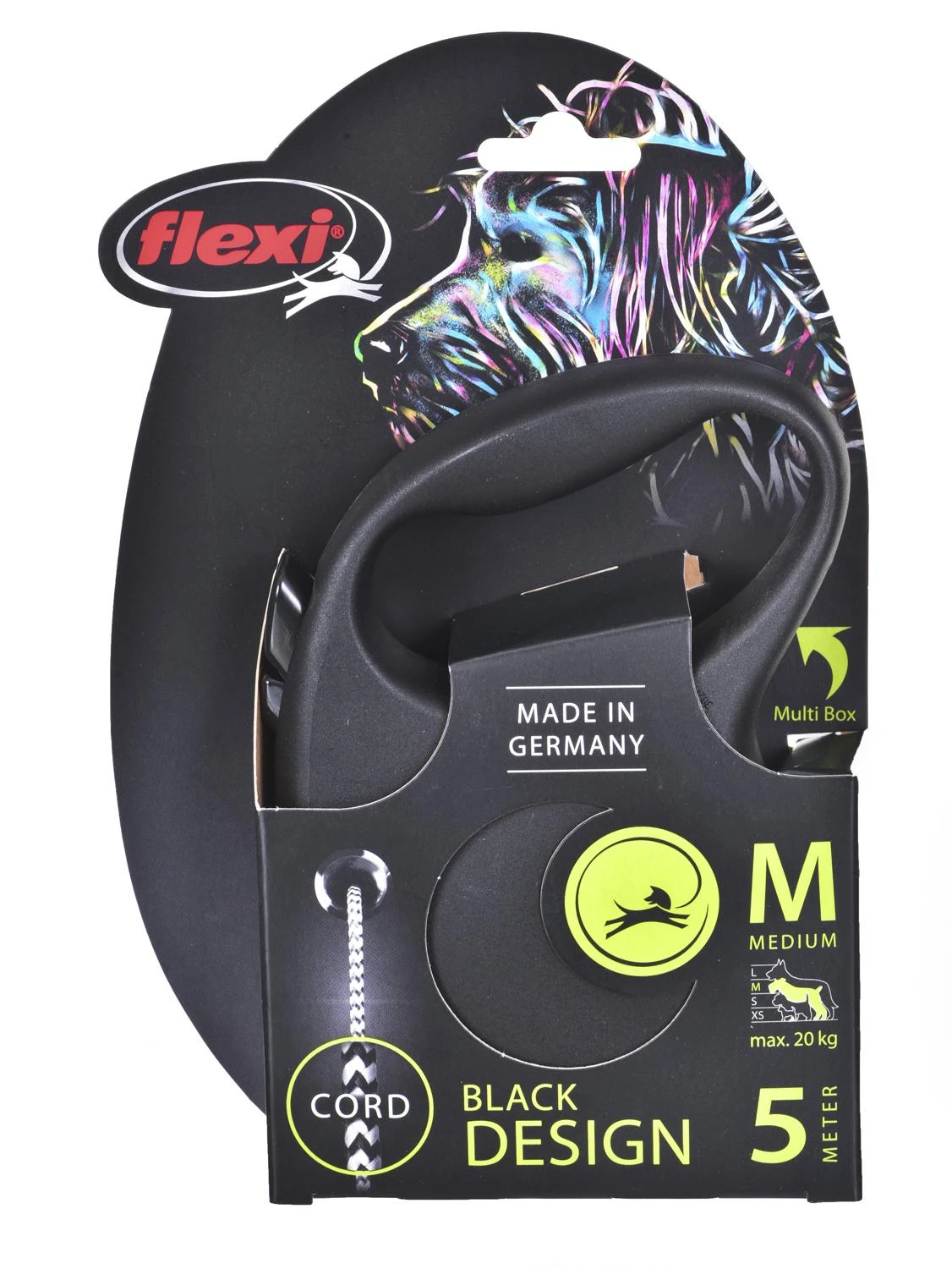 Flexi Black Design M pavadėlis šunims iki 20kg virvinis 5m juodos spalvos