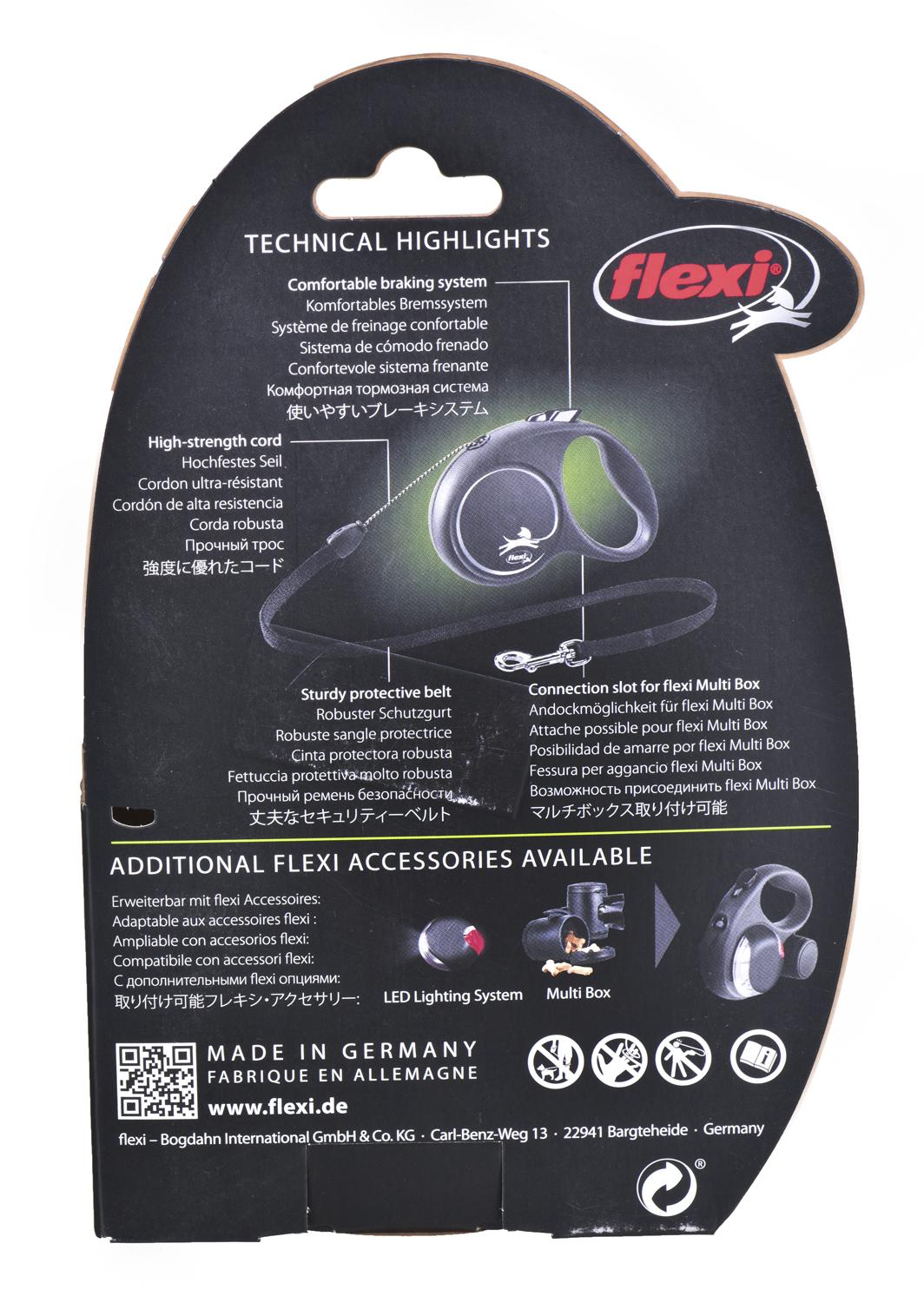 Flexi Black Design S pavadėlis šunims iki 15kg juostinis 5m juodos spalvos