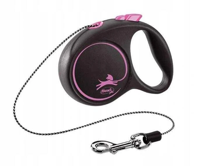 Flexi Black Design XS pavadėlis šunims iki 8kg virvinis 3m rožinės spalvos