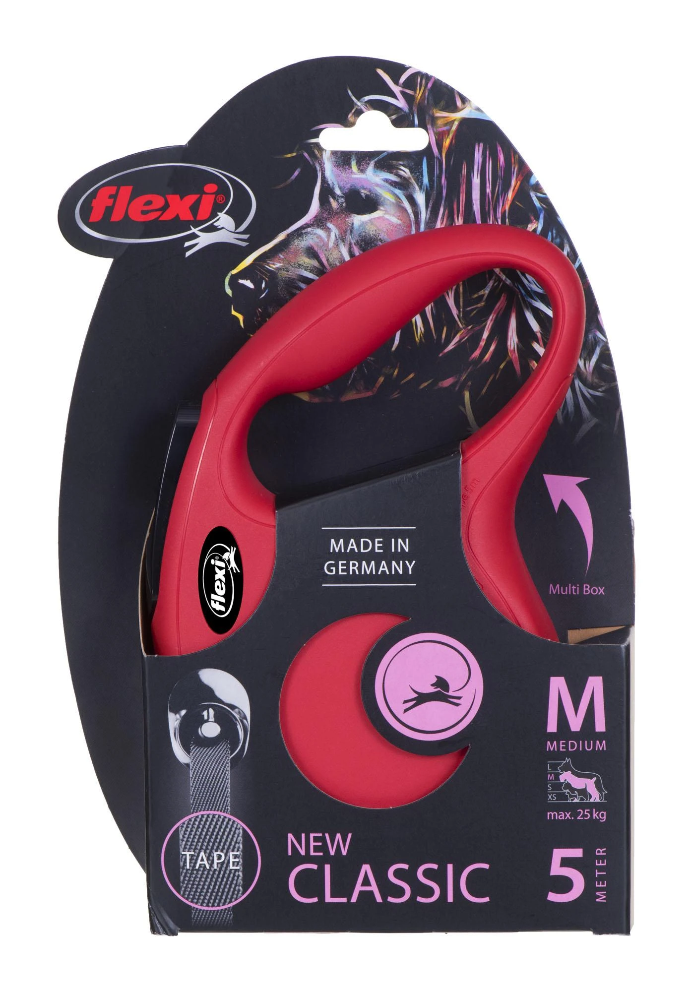 Flexi New Classic M pavadėlis šunims iki 25kg juostinis 5m raudonos spalvos