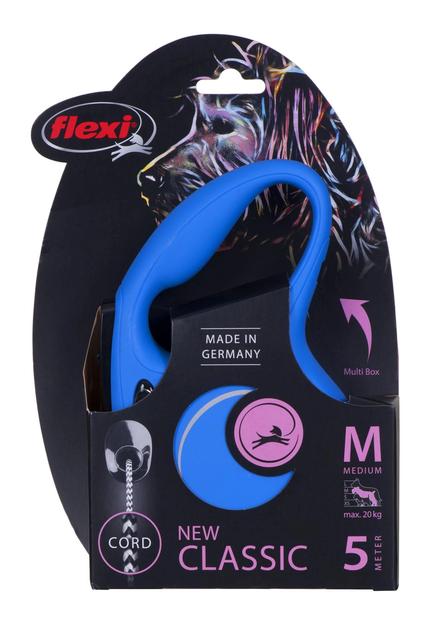 Flexi New Classic M pavadėlis šunims iki 20kg virvinis 5m mėlynos spalvos