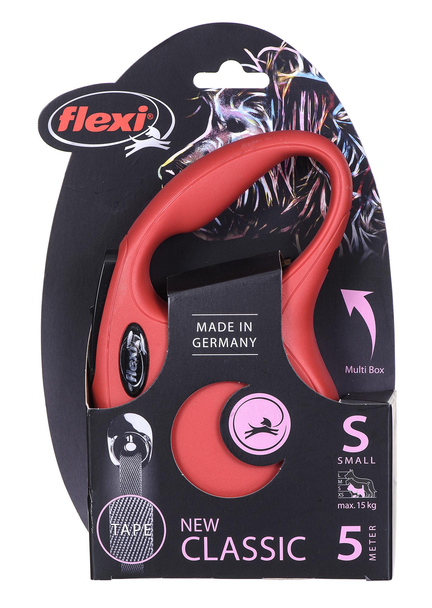 Flexi New Classic S pavadėlis šunims iki 15kg juostinis 5m raudonos spalvos
