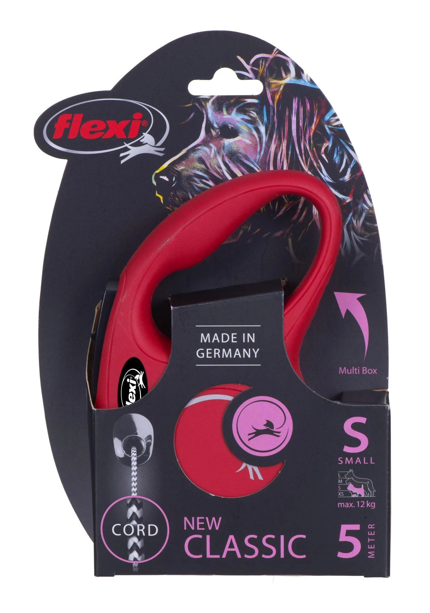 Flexi New Classic S pavadėlis šunims iki 12kg virvinis 5m raudonos spalvos