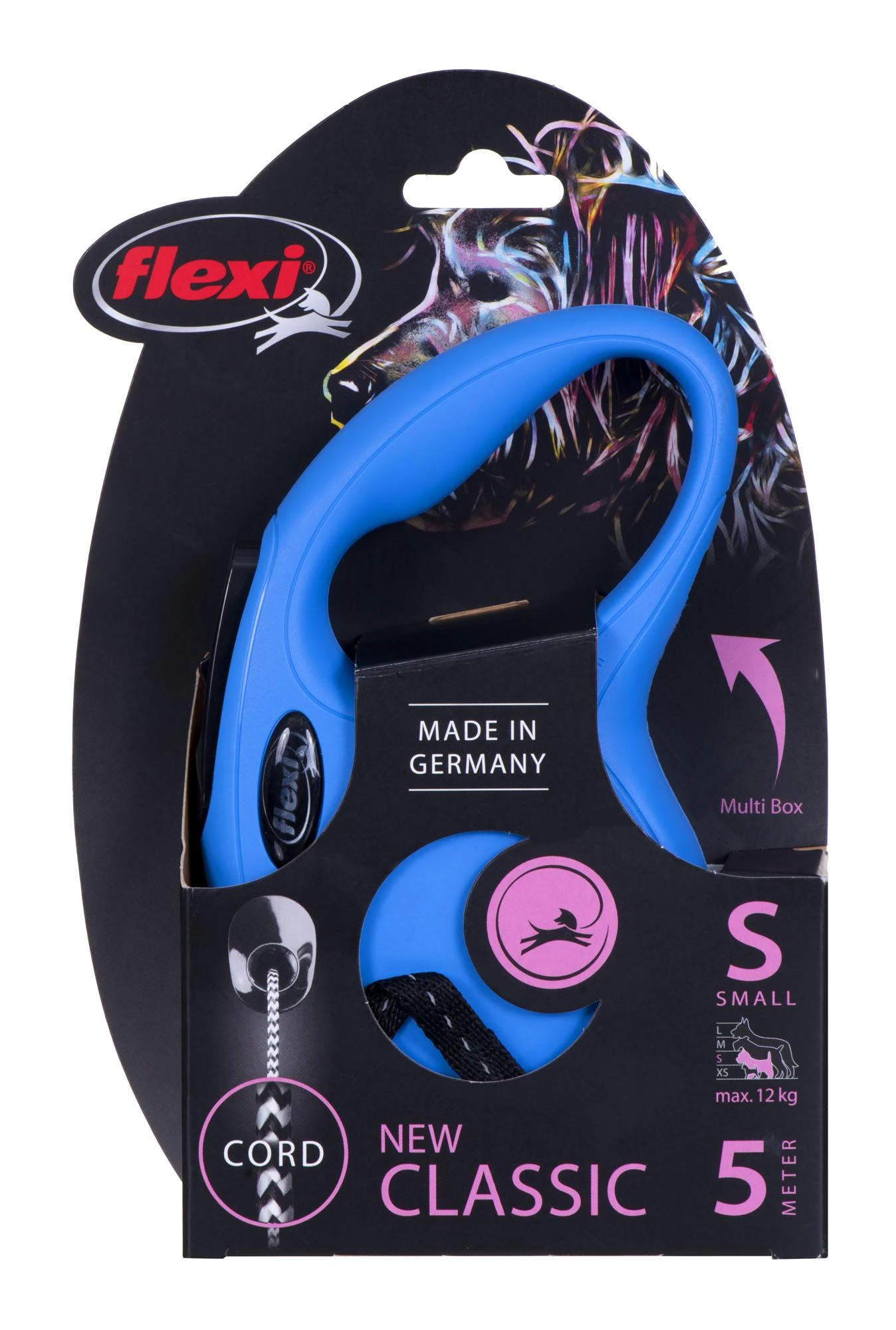 Flexi New Classic S pavadėlis šunims iki 12kg virvinis 5m mėlynos spalvos