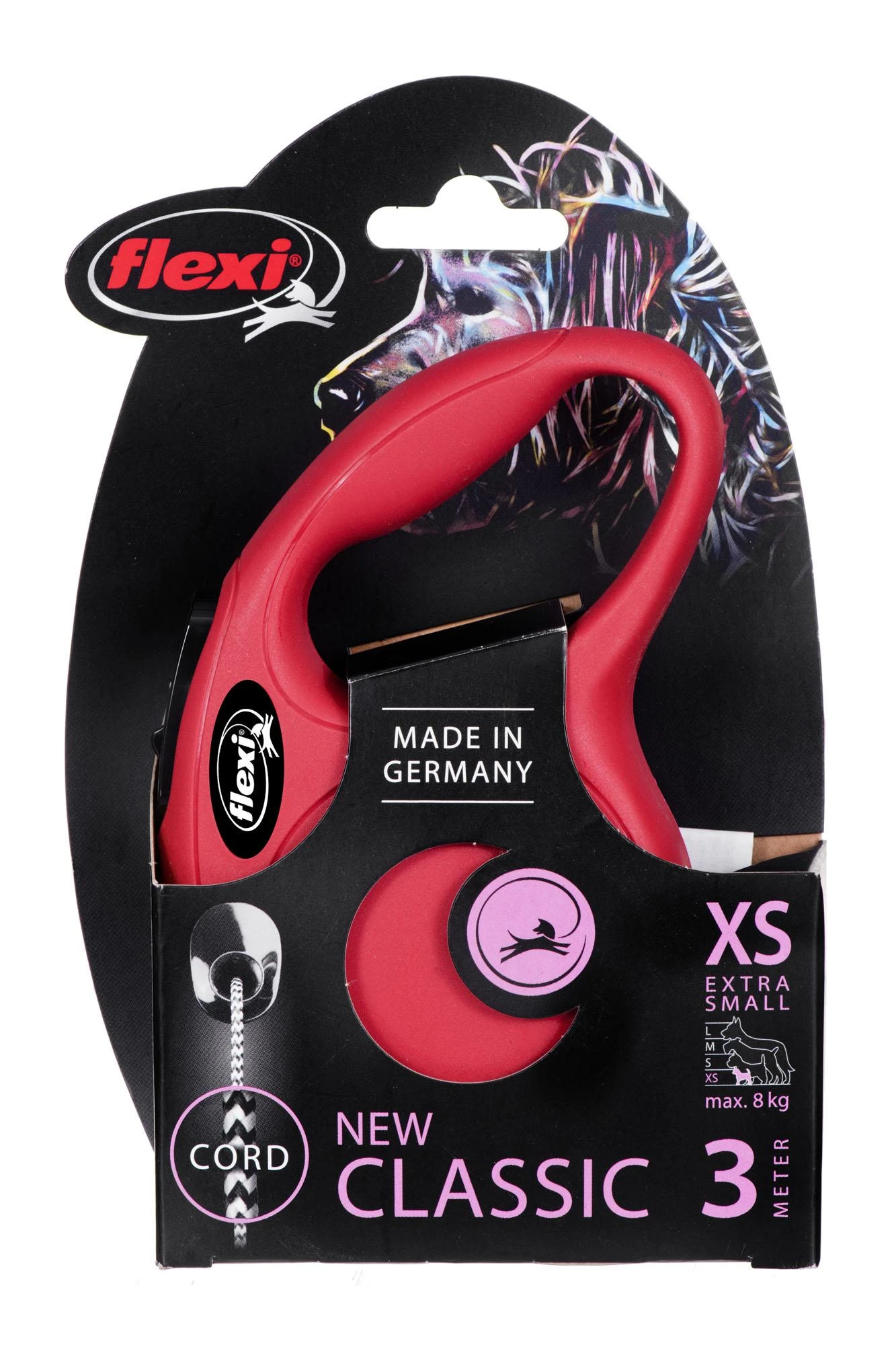 Flexi New Classic XS pavadėlis šunims iki 8kg virvinis 3m raudonos spalvos