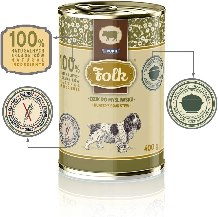 FOLK Dzik po myśliwsku maistas šuniui 400g