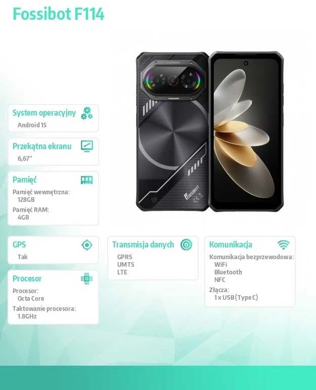 Fossibot „Išmanusis telefonas f114“ juodas ch