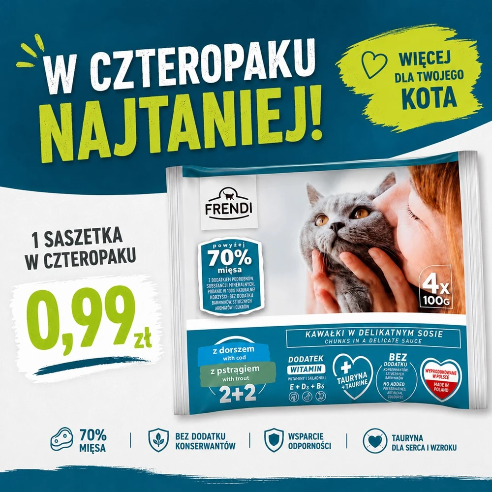 FRENDI Menkė ir upėtakis padaže box – šlapias pašaras katei – 4x100g