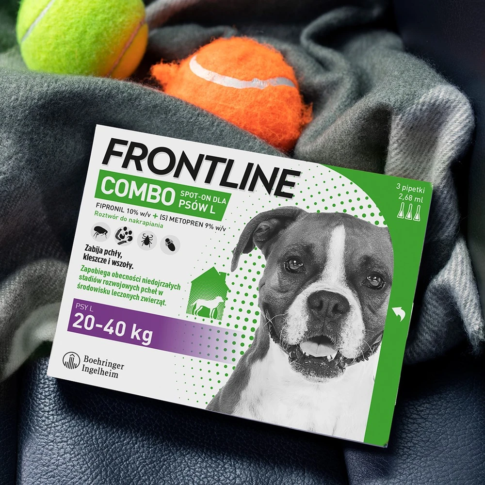 Štai vertimas į lietuvių kalbą: **Frontline Combo Spot-on L – lašai nuo parazitų šunims – 3 x 2,68 ml**