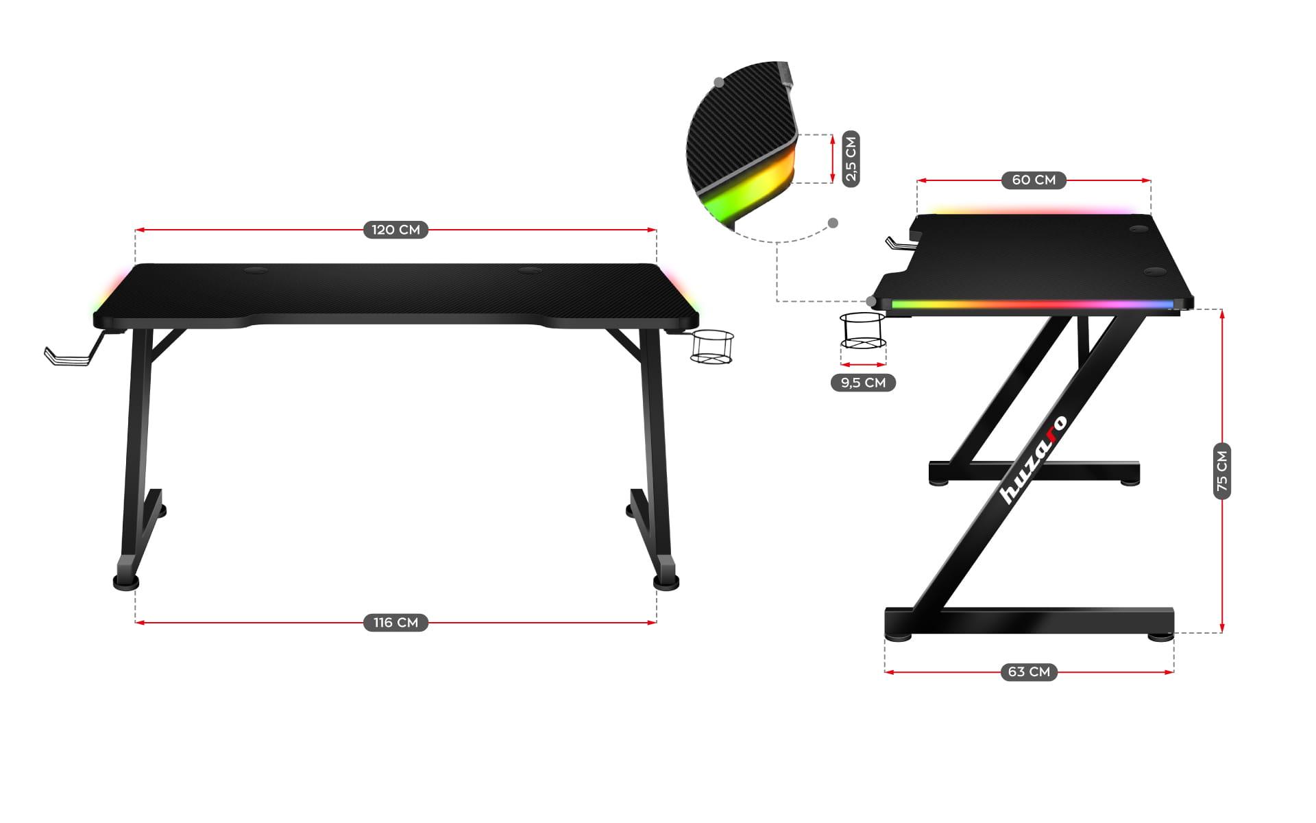 Žaidimų stalas Huzaro Hero 2.5 RGB, Juodas