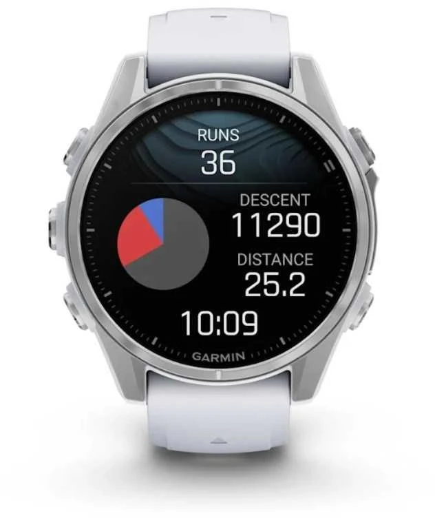 Išmanusis laikrodis Garmin Fenix 8 – 43 mm, AMOLED Sidabrinės spalvos korpusas su baltojo akmens spalvos silikoniniu dirželiu