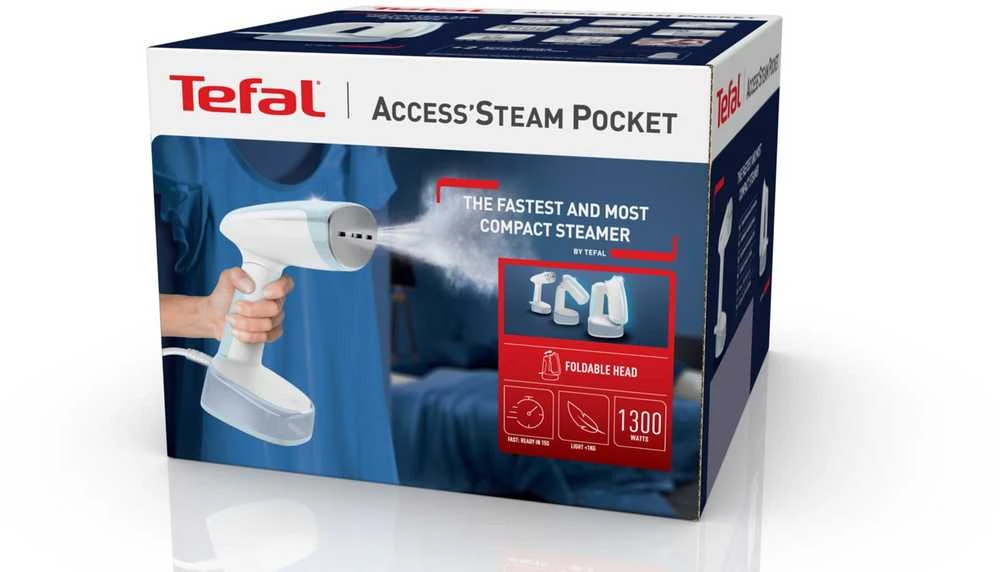 Drabužių garintuvas Tefal DT3041E1 | 1300 W | 0,27 l | 20 g/min | Baltos ir mėlynos spalvos