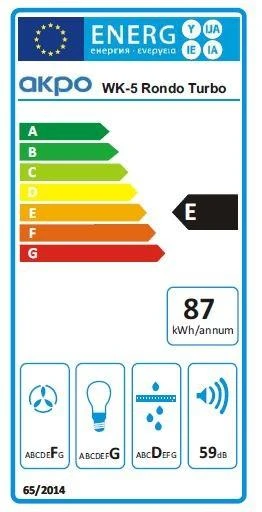 Cooker hood chimney AKPO WK-5 RONDO TURBO 60 Baltas (159,7 m3/h, 600mm, baltos spalvos)