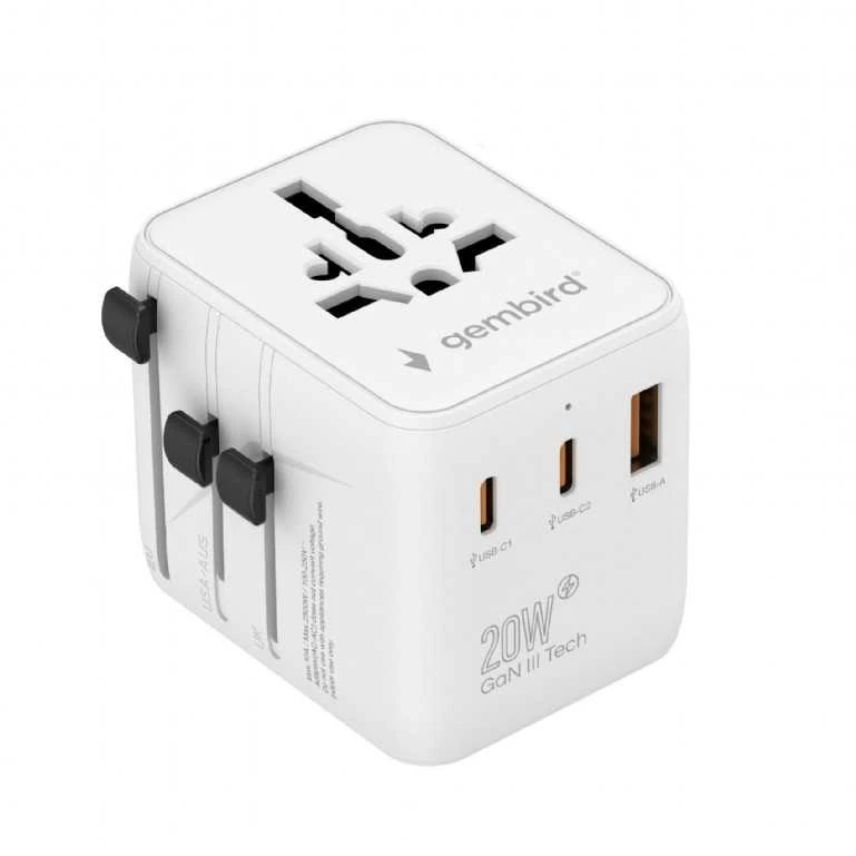 Gembird kelionių adapteris su trimis USB jungtimis