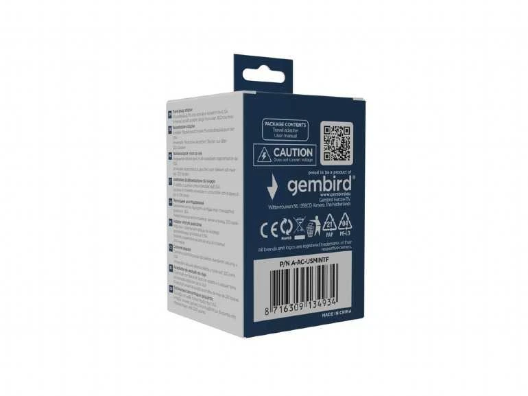„Gembird World“–JAV maitinimo adapteris, 10 A | A-AC-USMINTF | Kelioninis adapteris