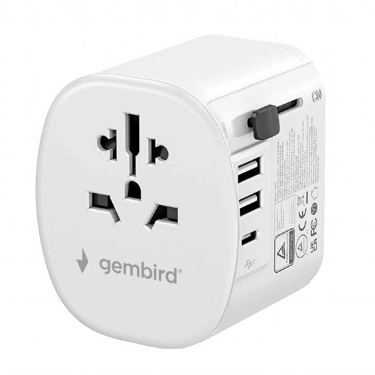 Gembird TPA-EU2A1C15-01-W įžemintas universalus kelioninis maitinimo adapteris, 15 W, baltas