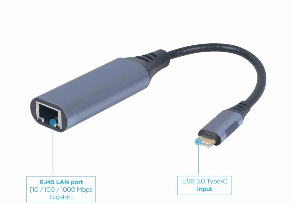 GEMBIRD A-USB3C-LAN-01 USB type-C Gigabit tinklo adapteris space pilkas