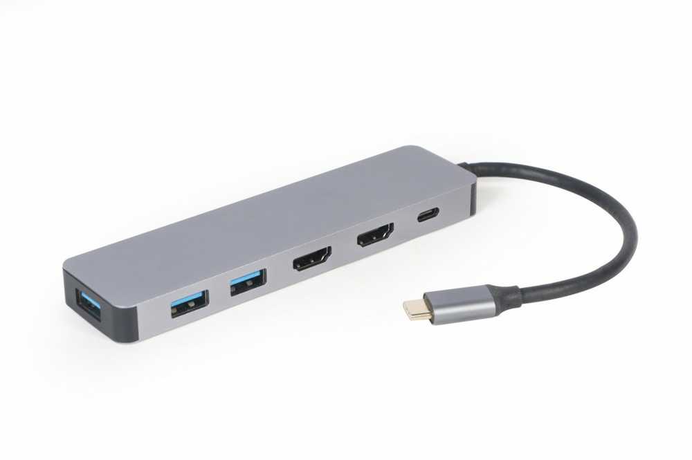 Gembird Adapteris usb-c hub usb-c pd hdmi x2 usb 3.0x3