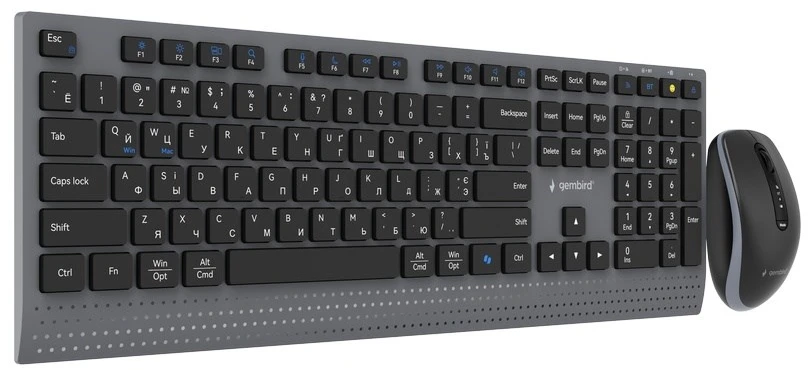 Klaviatūra Gembird KBS-WPS-02-CYRL Dual-mode slim wireless desktop set, 2.4G+BT, RU išdėstymas
