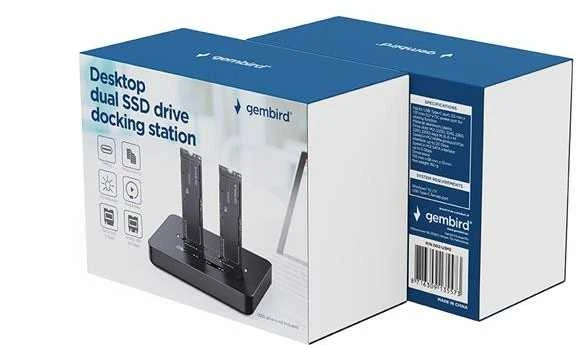 Stacionarus kompiuteris Gembird Stalinio kompiuterio prijungimo stotelė su dviem SSD diskais, USB Type-C, M.2 NVMe (ir SATA), juoda