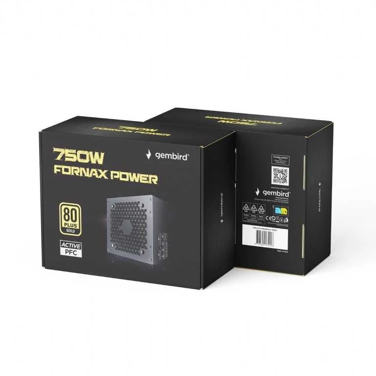 „Gembird CCC-PSUGOLD-750W“ maitinimo blokas „Fornax Power 750W“ aktyvus PFC 12 cm ventiliatorius 80+ aukso