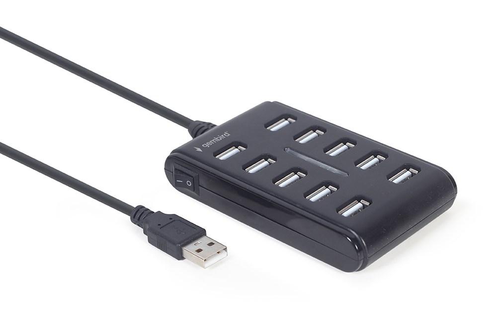 GEMBIRD 10 prievadų USB 2.0 HUB juodas