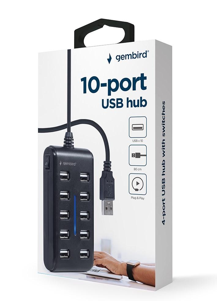 GEMBIRD 10 prievadų USB 2.0 HUB juodas