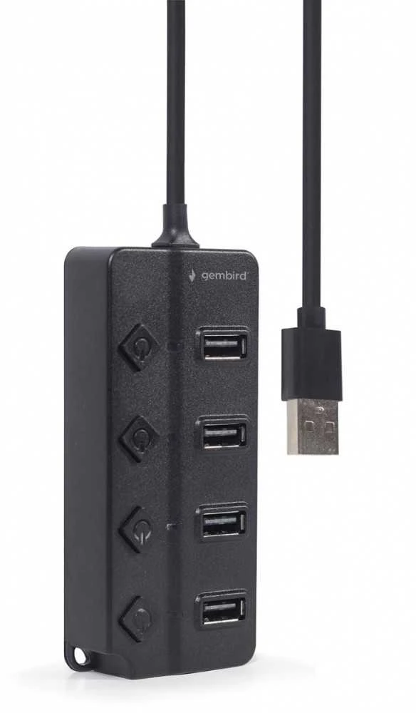 GEMBIRD USB 2.0 maitinamas 4 prievadų šakotuvas su jungikliais juodas